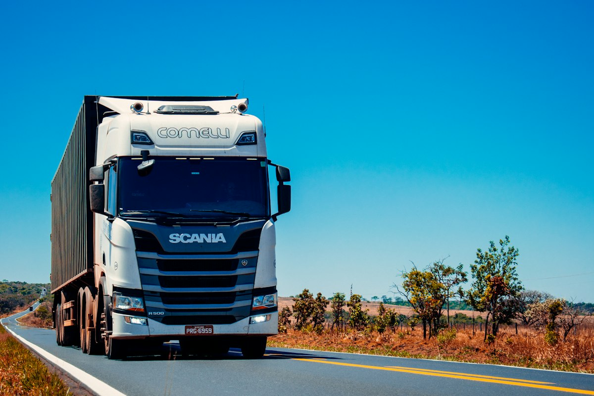 White semi truck fleet parked