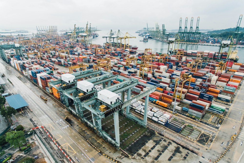 Aerial view of freight containers